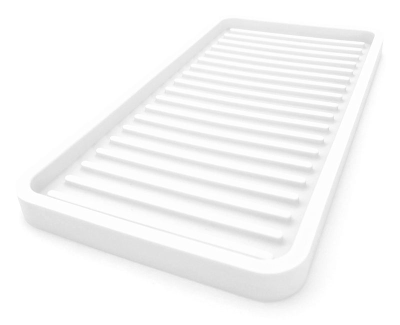 Happitasa Silicone Kitchen Sink Organizer Tray  Sponge Holder and Countertop Protector | Bathroom and Kitchen Soap Dish and Dispenser Tray (White  10""x5.25"") - Image 1